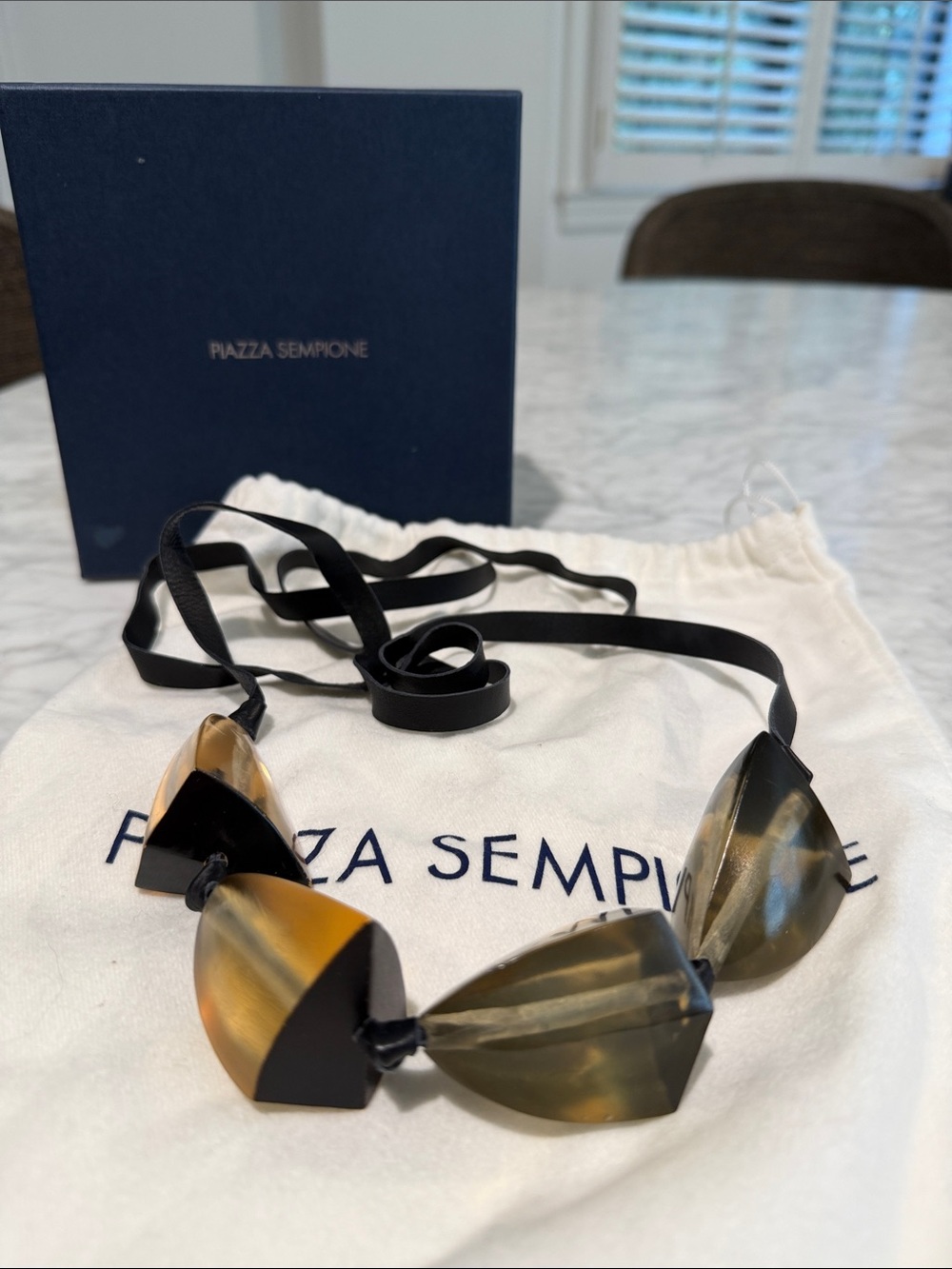 Piazza Sempione Black and Amber Geometric Resin Necklace